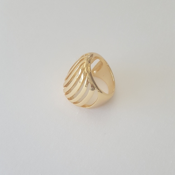 Gold overlay gaudy stripe ring size 8 New - Picture 7 of 9